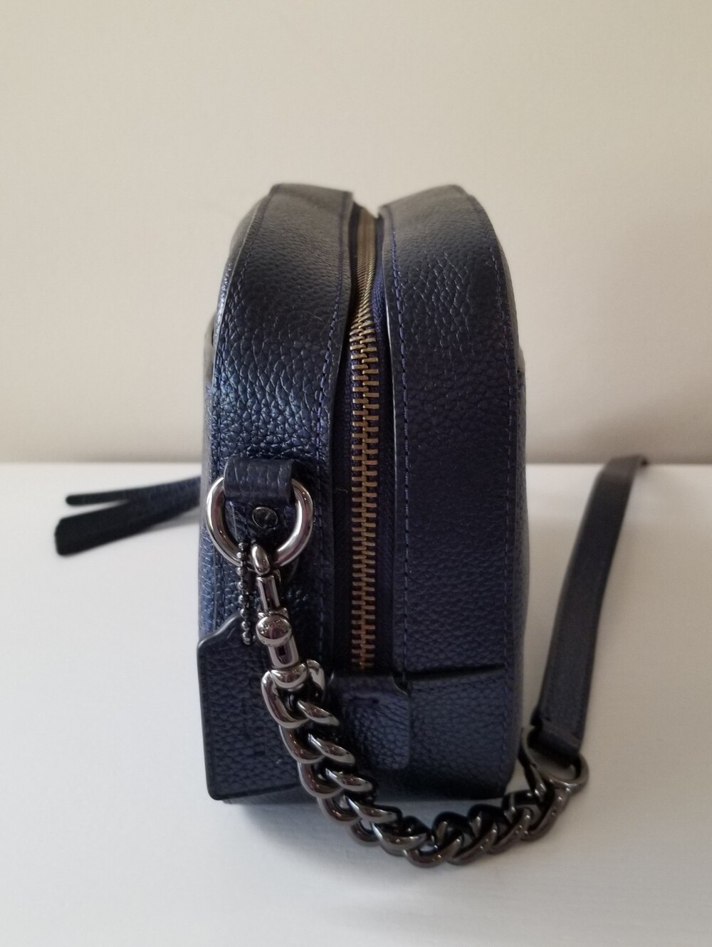 Coach Metallic Blue Camera Bag Pebbled Leather - Picture 8 of 15